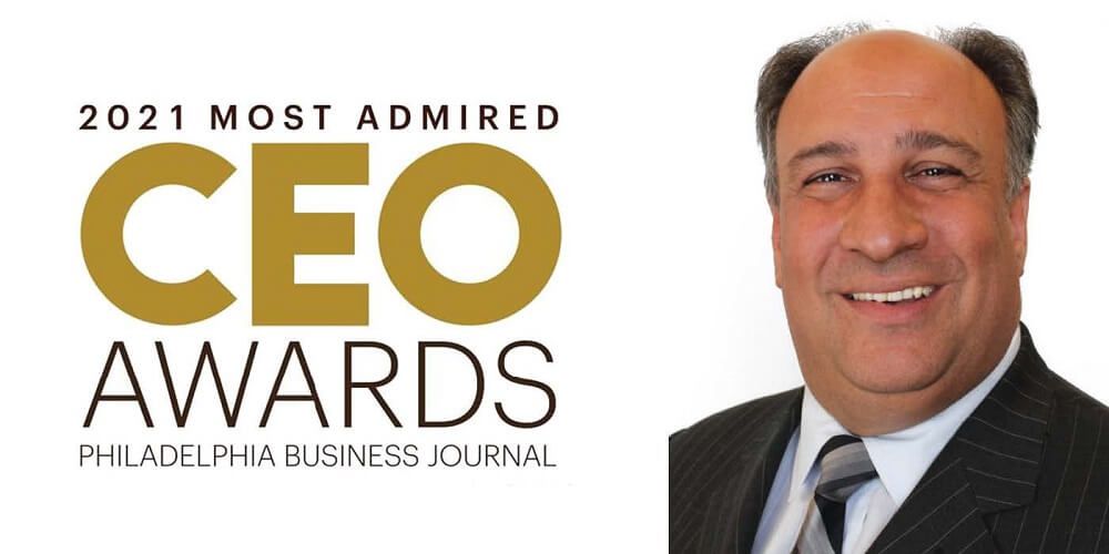 Photo of Anthony Naccarato next to CEO Awards graphic by Philadelphia Business Journal | 2021 Most Admired CEO | O’Donnell & Naccarato