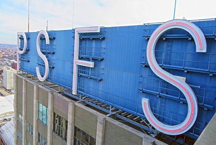 Structural Engineer | Facade Restoration | Loews Philadelphia | Philadelphia, PA | Side view of PSFS sign | O&rsquo;Donnell & Naccarato