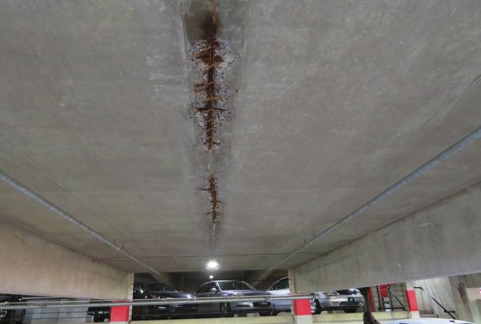 Structural Engineer | Facade Restoration | Holy Redeemer Visitor's Garage | Meadowbrook, PA | Close-up of ceiling | O’Donnell & Naccarato